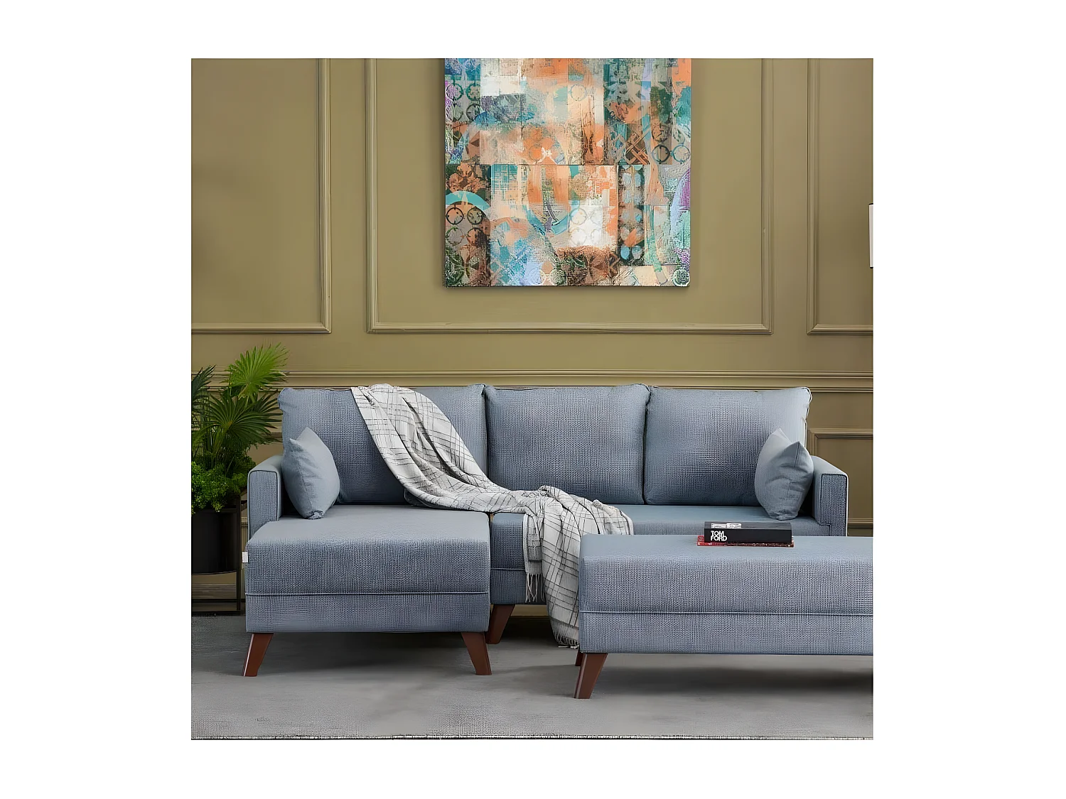 Canapé d'angle convertible en tissu bleu Bella Angle à gauche