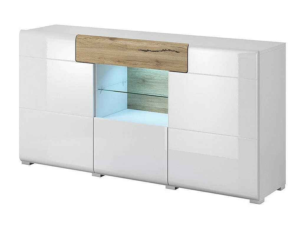 Sideboard 160cm Kollektion OHIO. Farbe Weiß und Eiche.