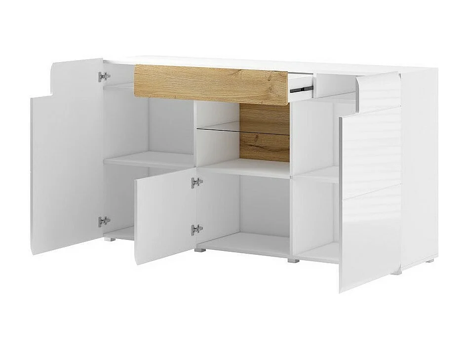 Sideboard 160cm Kollektion OHIO. Farbe Weiß und Eiche.