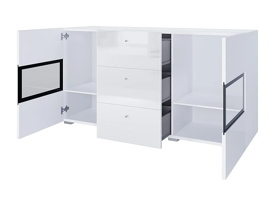 Buffetkast met 2 deuren en 3 laden uit de collectie RAMOS. Kleur glanzend wit en zwart.