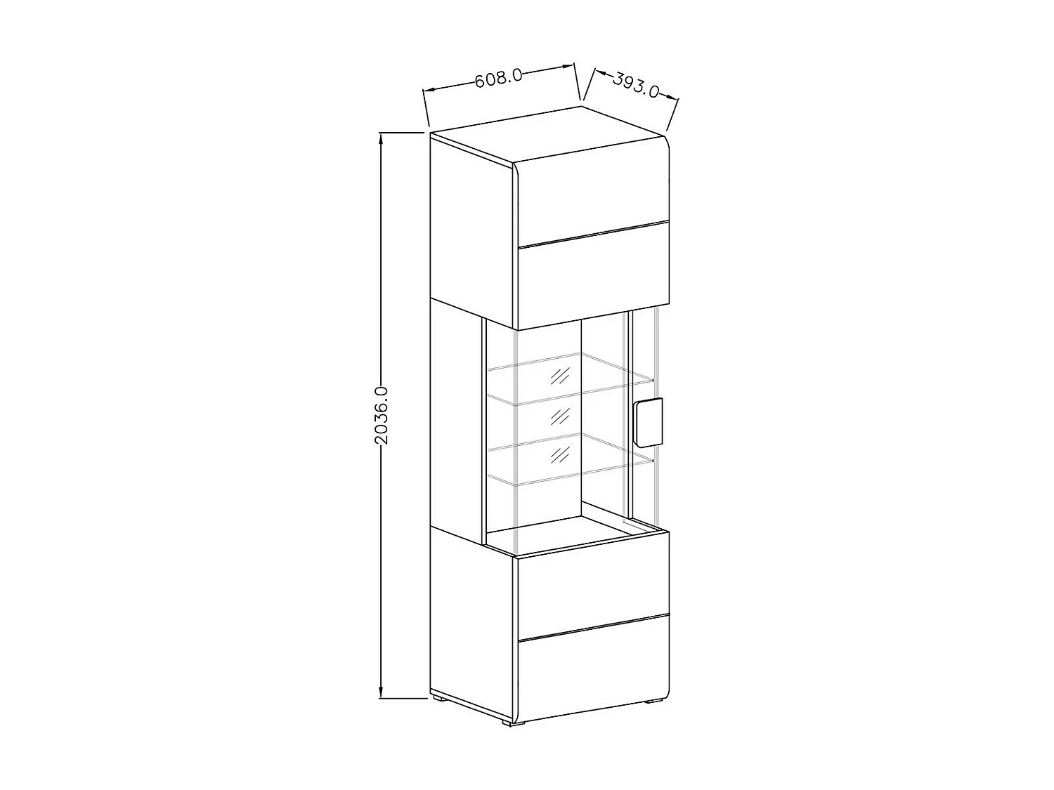 Vitrine design collection OHIO modèle haut. Coloris blanc et finition aspect chêne