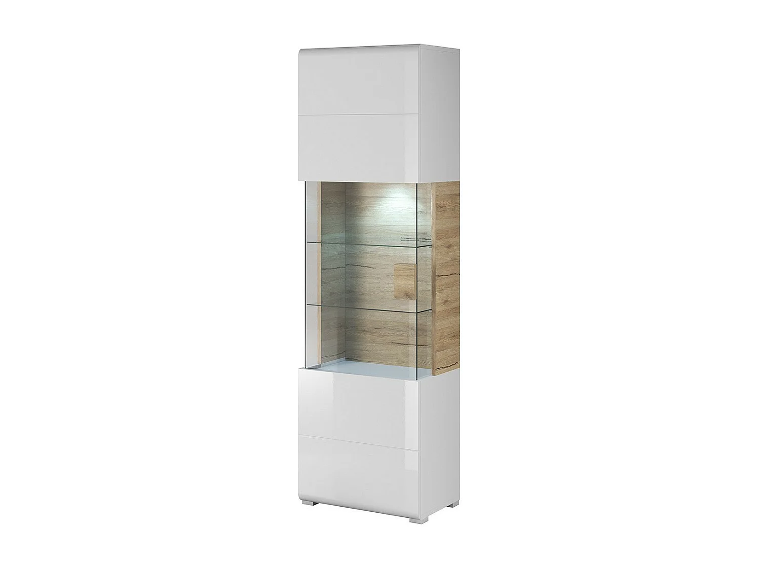 Vitrine design collection OHIO modèle haut. Coloris blanc et finition aspect chêne