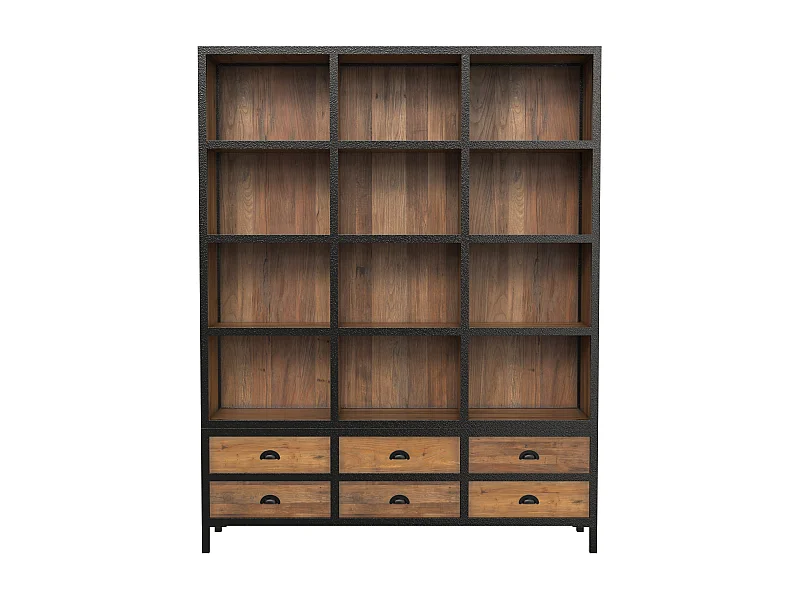 Libreria a 6 cassetti 12 nicchie in metallo e legno di cedro - Shelby