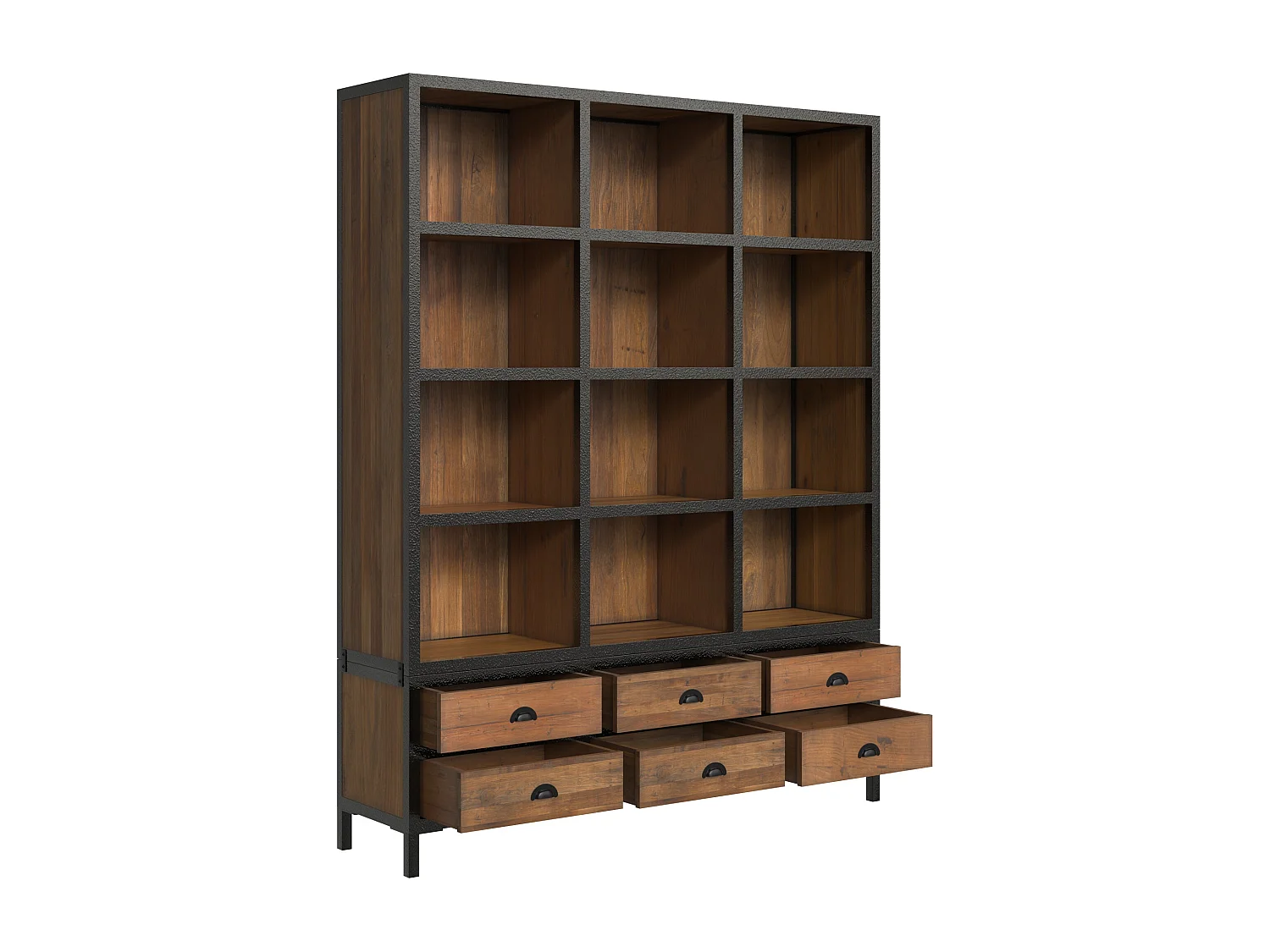 Libreria a 6 cassetti 12 nicchie in metallo e legno di cedro - Shelby