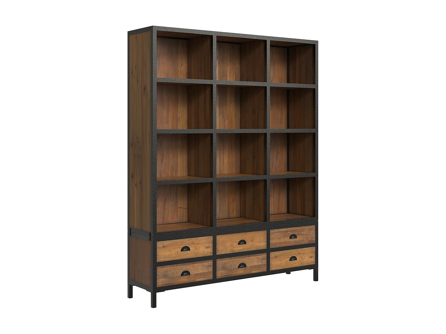 Libreria a 6 cassetti 12 nicchie in metallo e legno di cedro - Shelby