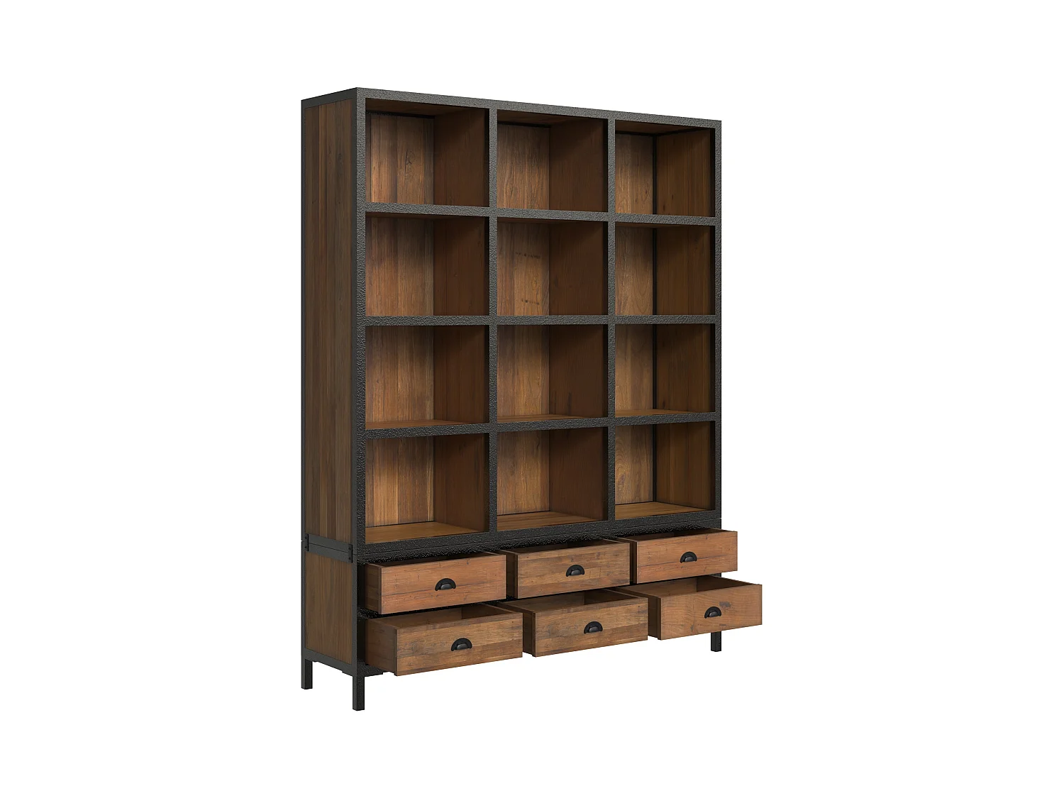 Librería 6 cajones 12 nichos en metal y madera de cedro - Shelby