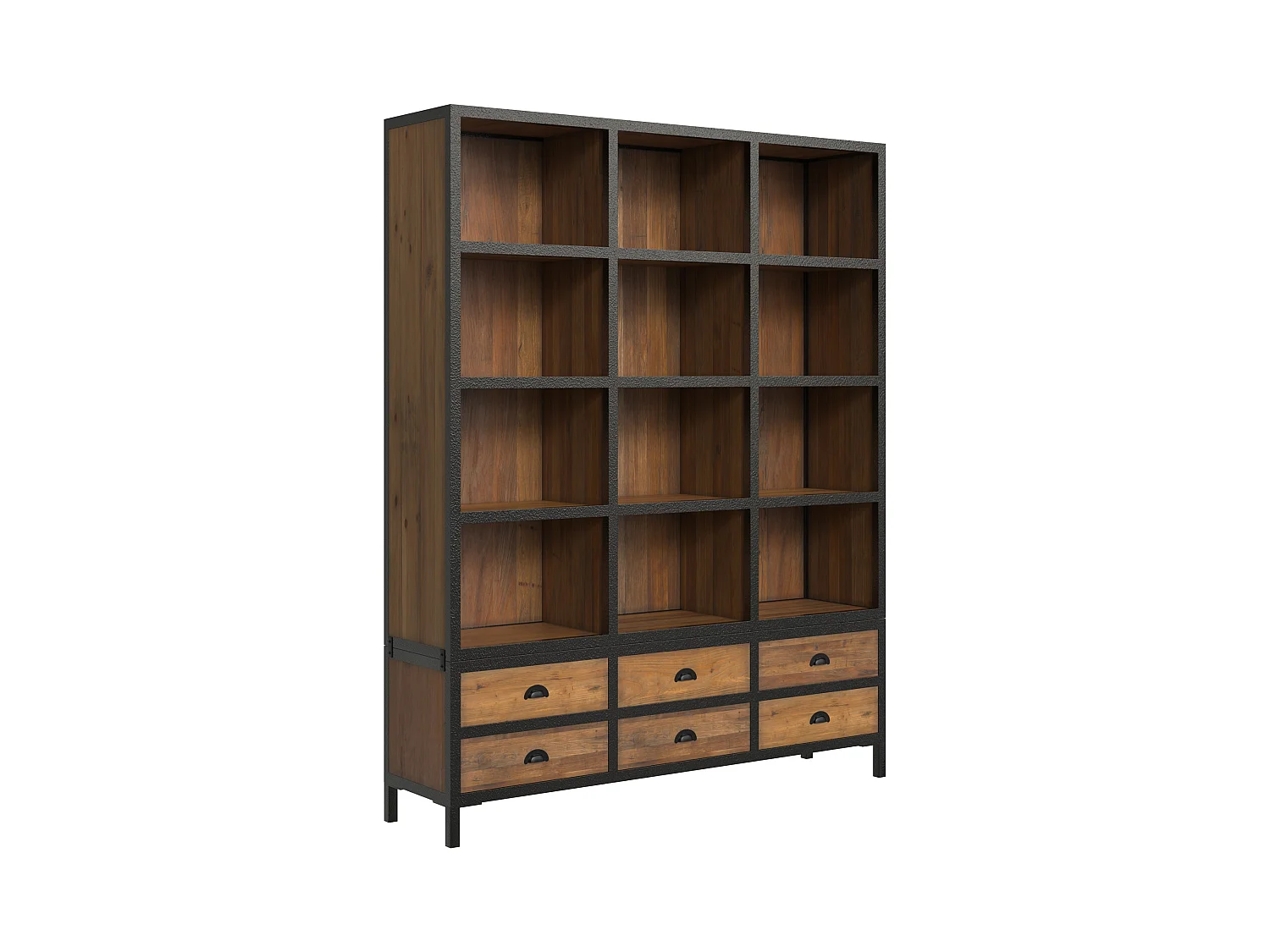 Librería 6 cajones 12 nichos en metal y madera de cedro - Shelby