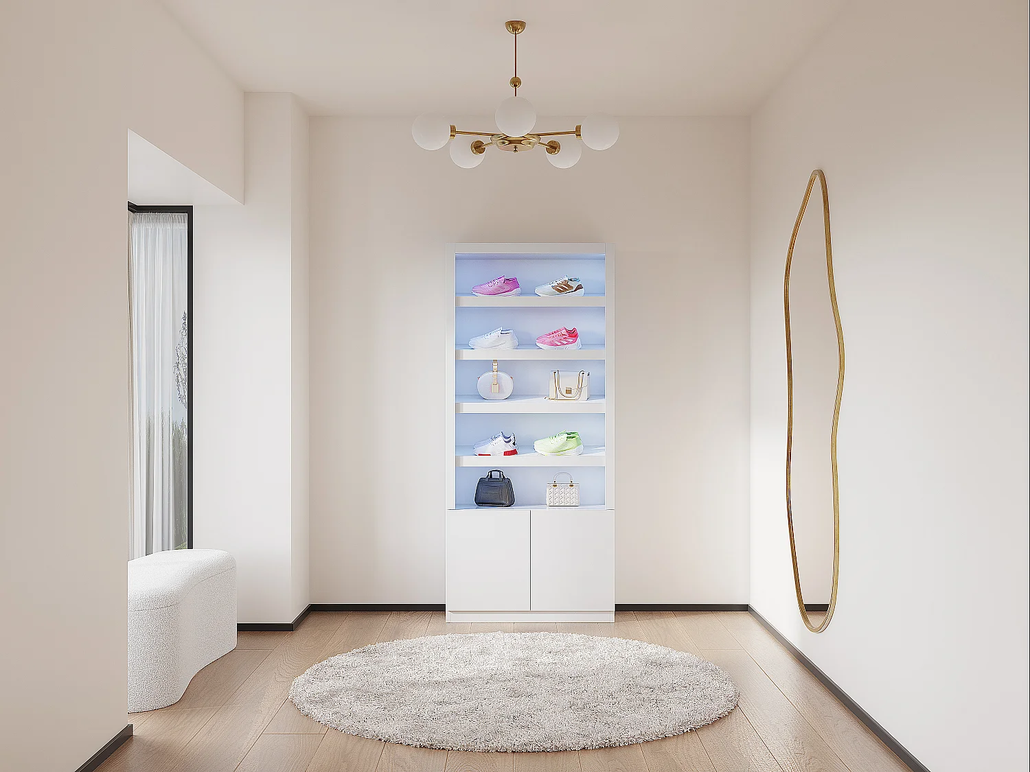 Schuhschrank mit 5 Fächern & 2 Türen - mit LED-Beleuchtung - MDF - Weiß - DOLMINA