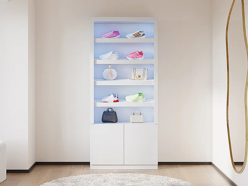 Mobile portascarpe 5 nicchie e 2 ante con LED in MDF Bianco  - DOLMINA