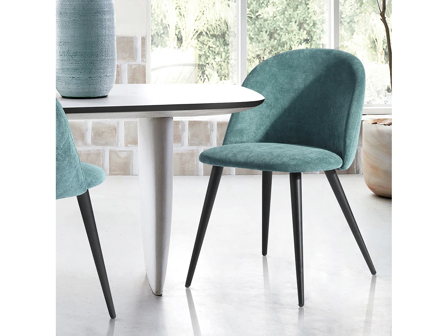 Set di 2 sedie per sala da pranzo scandinave in tessuto verde turchese ZOMBA TERRY FABRIC GREEN UKFR