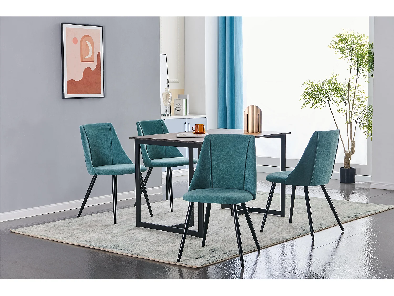 Set di 2 sedie per sala da pranzo scandinave in tessuto verde turchese SMEG TERRY GREEN BLACK LEG UKFR