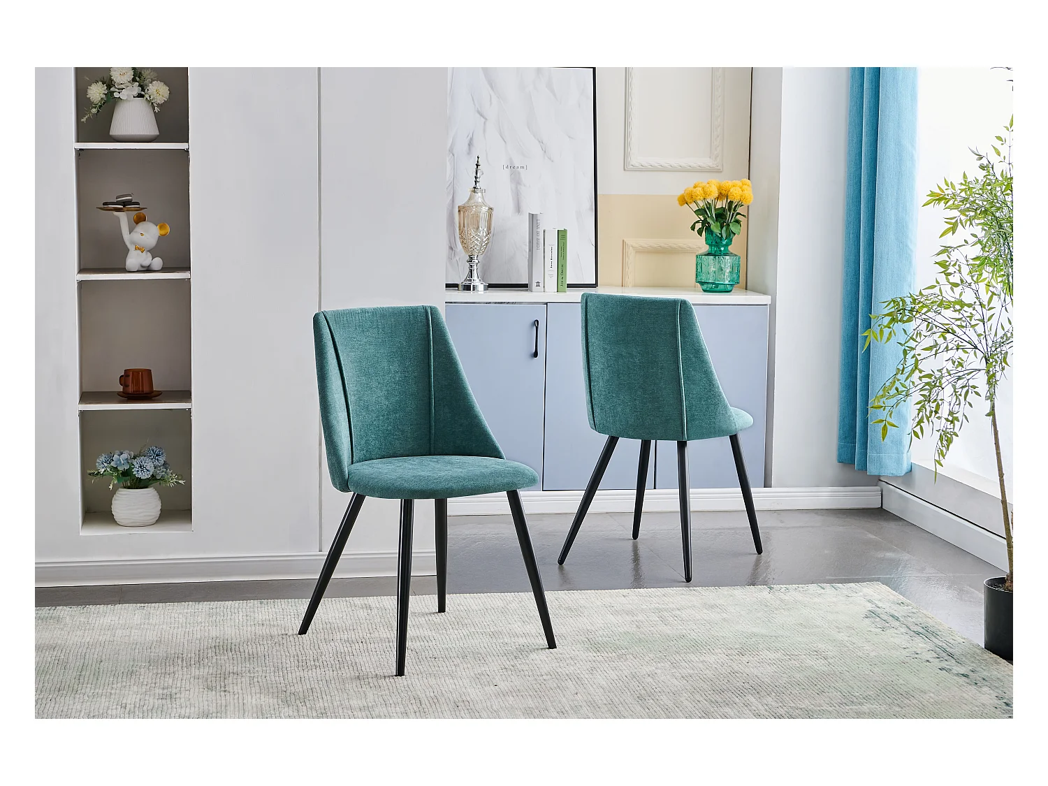 Set di 2 sedie per sala da pranzo scandinave in tessuto verde turchese SMEG TERRY GREEN BLACK LEG UKFR