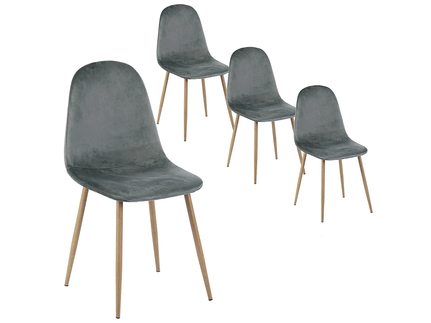 Juego de 4 sillas de comedor escandinavas de terciopelo gris con patas efecto madera CHARLTON VELVET GREY UKFR