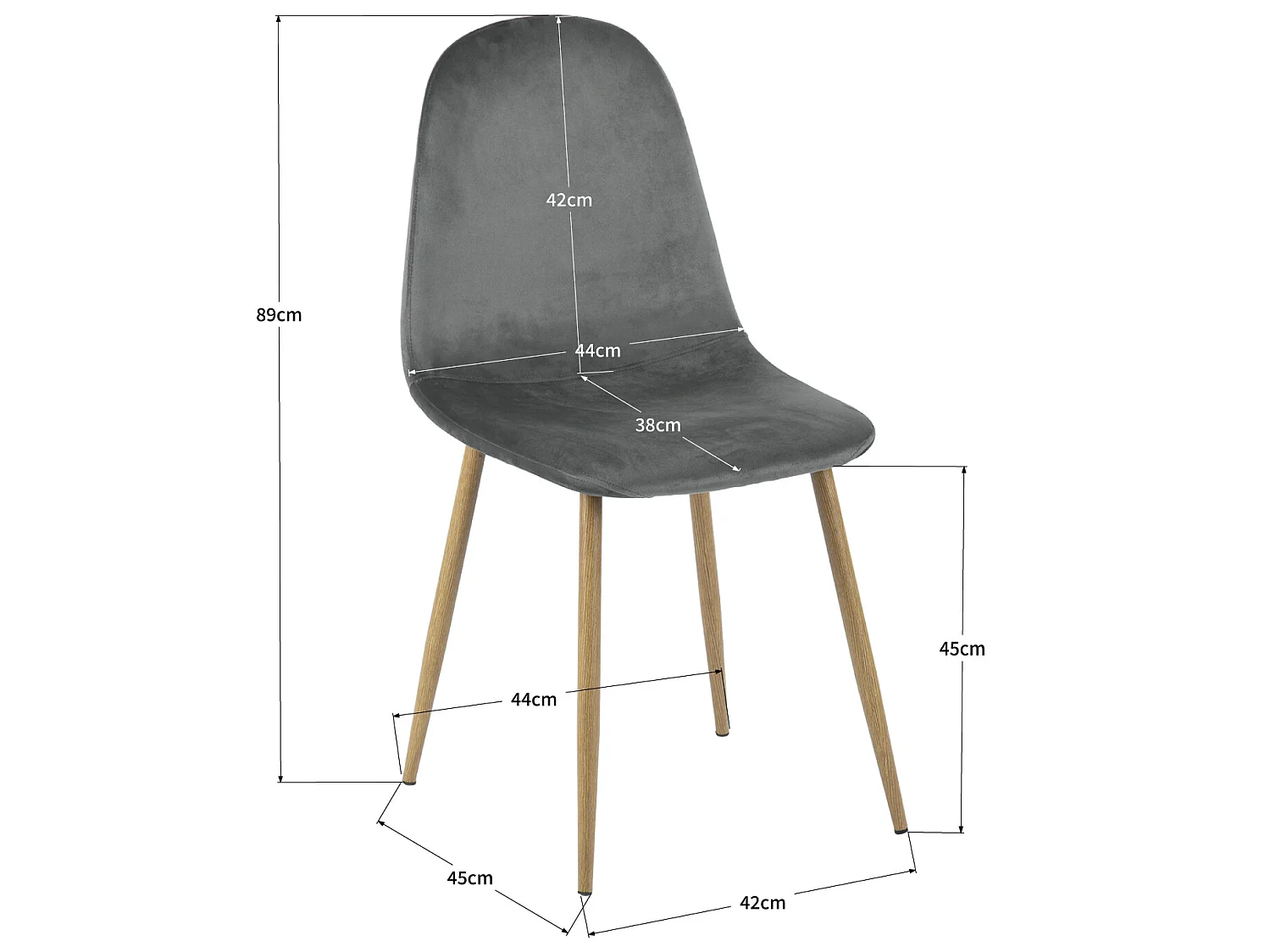 Lot de 4 chaises de salle à manger scandinaves velours gris pied effet bois CHARLTON VELVET GREY UKFR