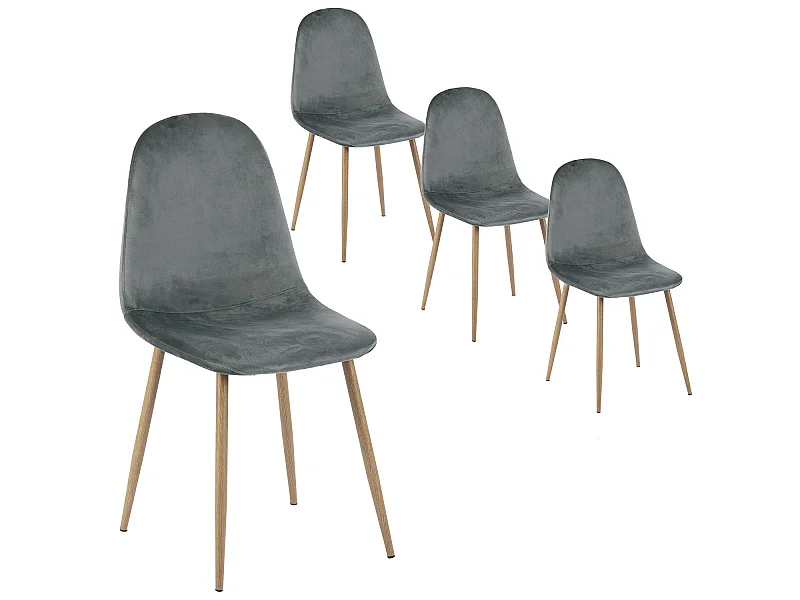 Juego de 4 sillas de comedor escandinavas de terciopelo gris con patas efecto madera CHARLTON VELVET GREY UKFR