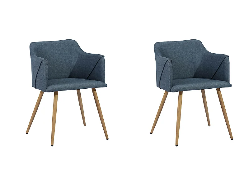 Juego de 2 sillas de comedor escandinavas en tela azul petróleo, patas de madera, ALDRIDGE BLUE OAK LEG