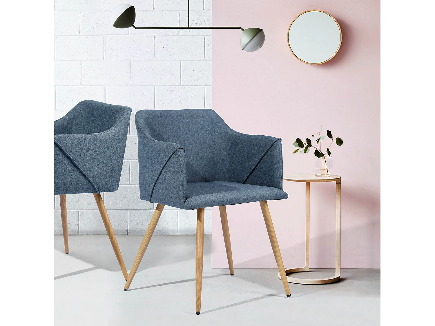 Lot de 2 chaises salle à manger scandinaves tissu bleu pétrole pieds bois ALDRIDGE BLUE OAK LEG