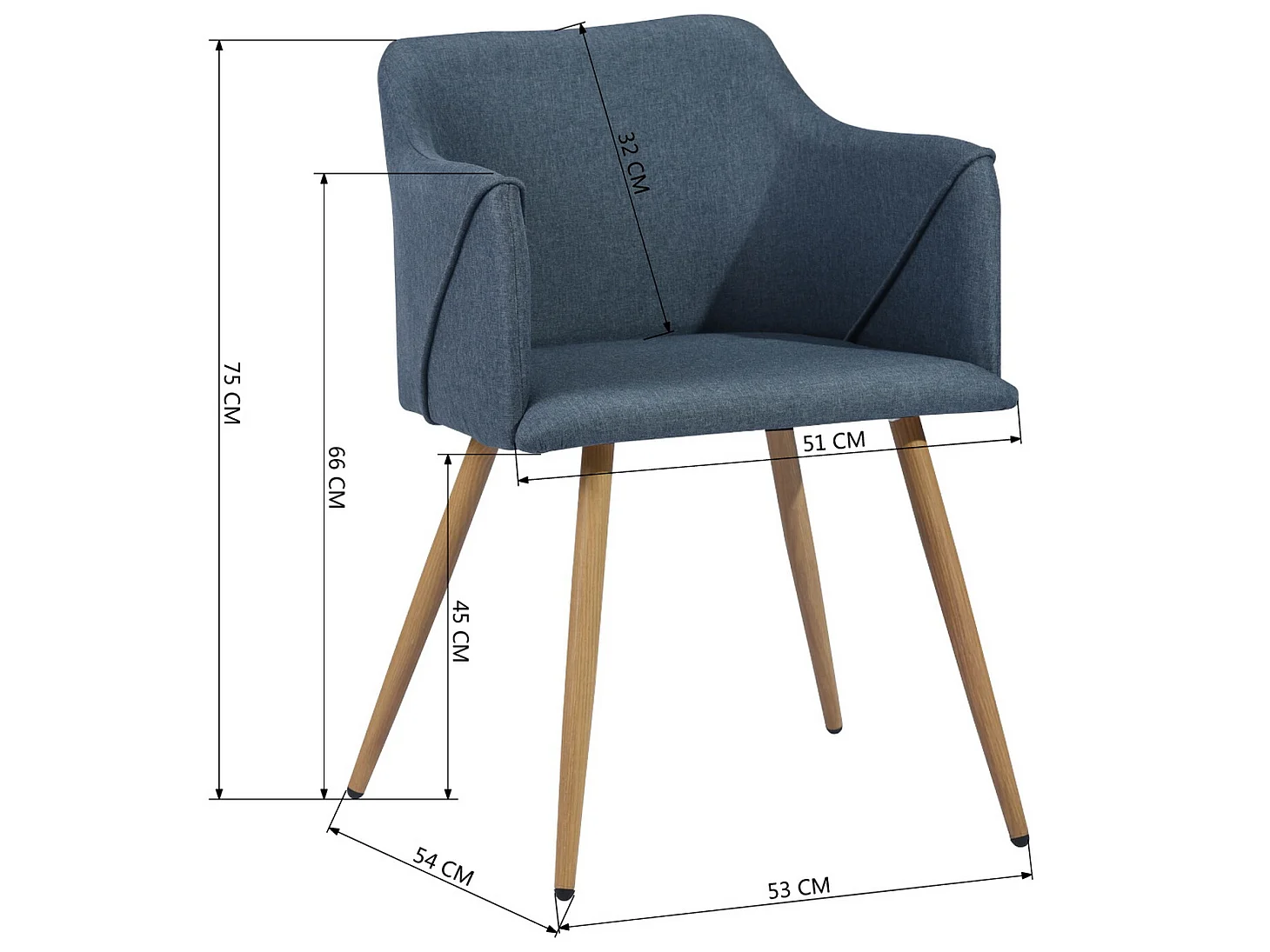 Lot de 2 chaises salle à manger scandinaves tissu bleu pétrole pieds bois ALDRIDGE BLUE OAK LEG