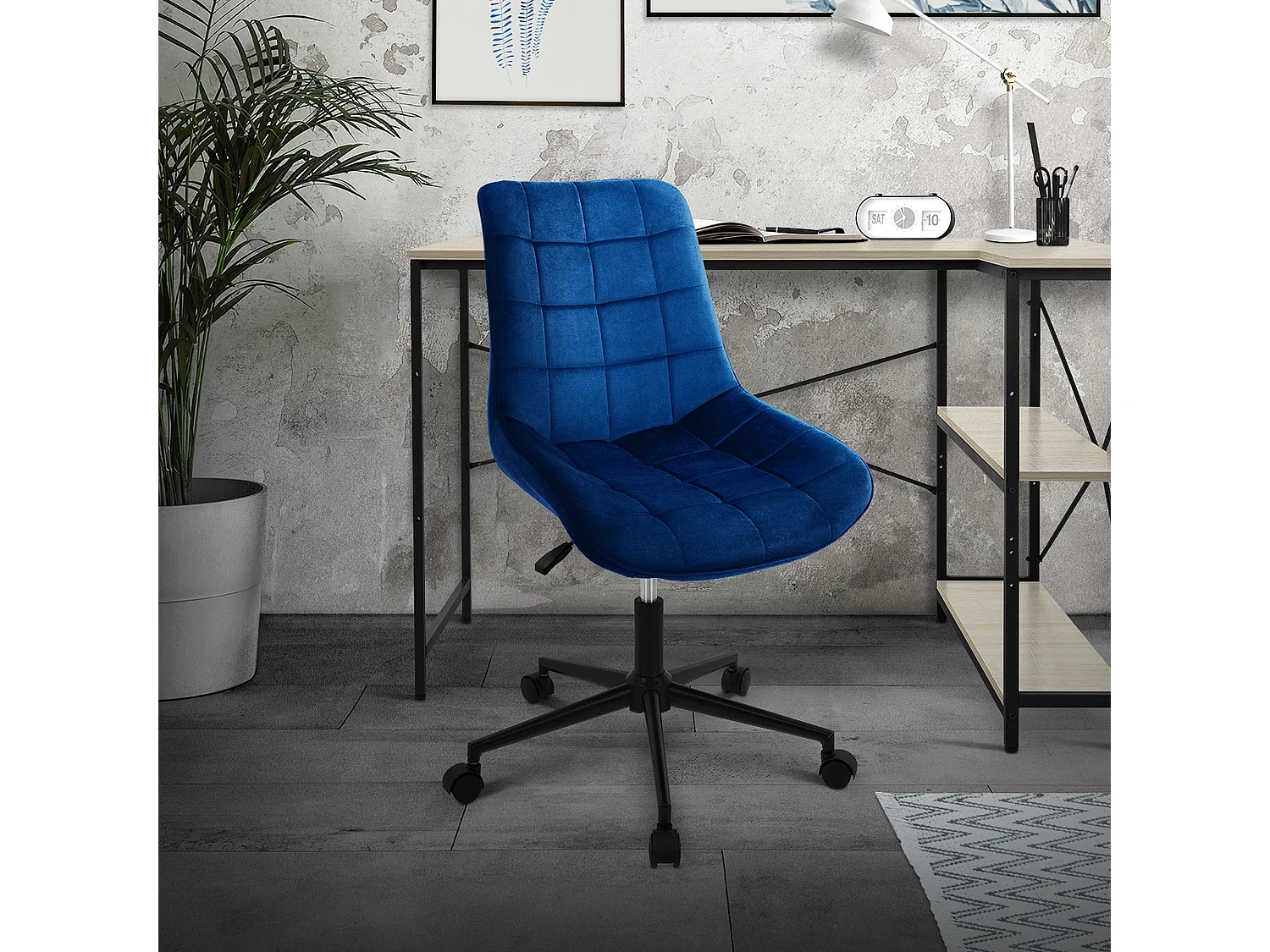 ML-Design Sedia da ufficio ergonomica blu in velluto girevole 360° schienale regolabile altezza struttura in metallo e 5 rotelle per casa o studio