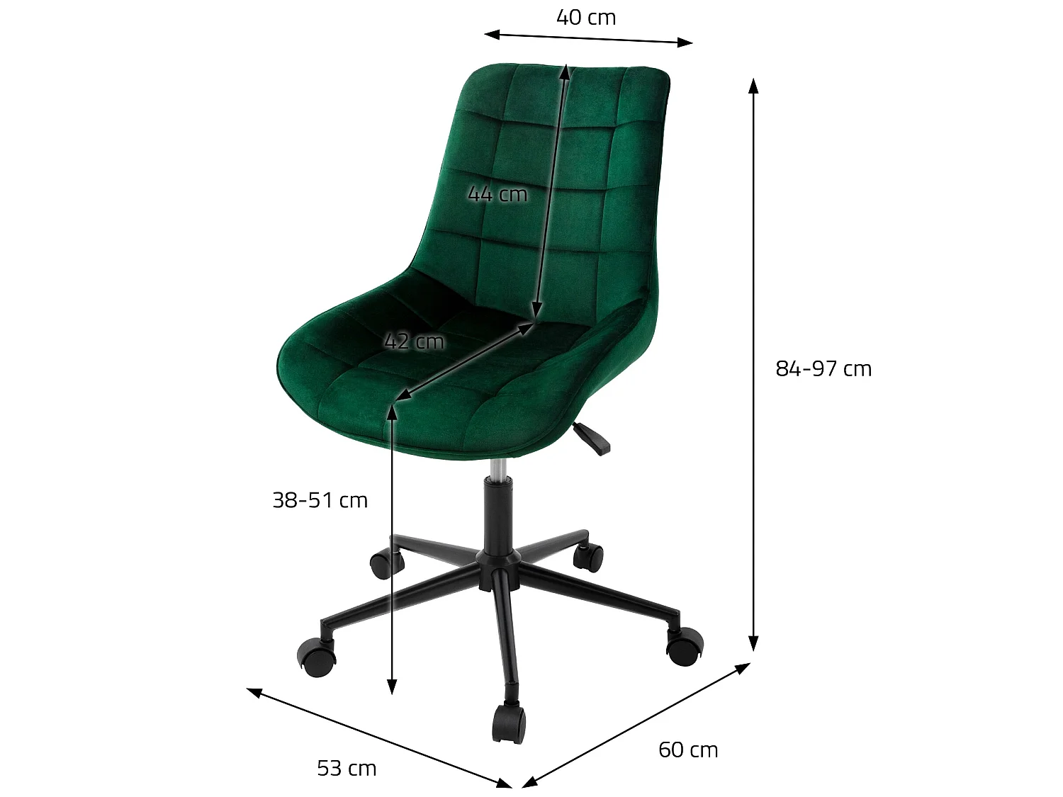 Silla de oficina verde con ruedas con revestimiento de terciopelo y base de metal ML-Design