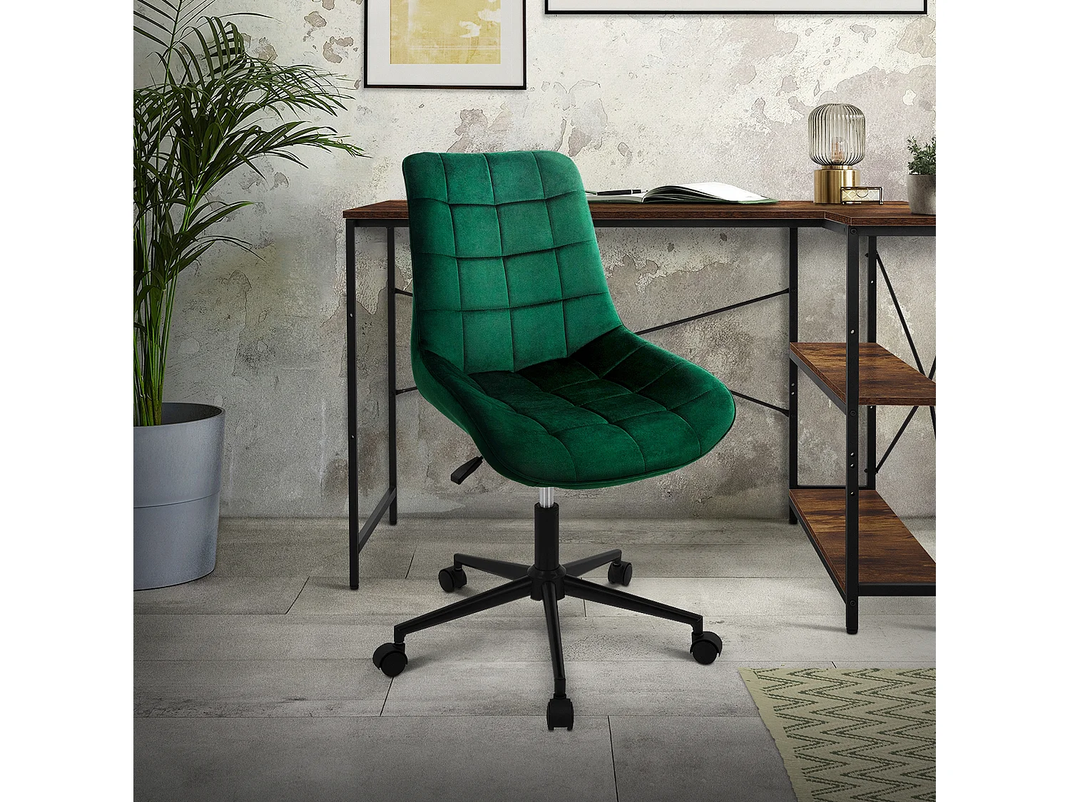 ML-Design Sedia da ufficio ergonomica verde in velluto girevole 360° schienale regolabile altezza struttura in metallo e 5 rotelle per casa o studio