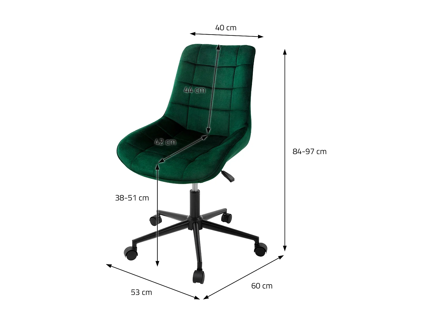 ML-Design Sedia da ufficio ergonomica verde in velluto girevole 360° schienale regolabile altezza struttura in metallo e 5 rotelle per casa o studio