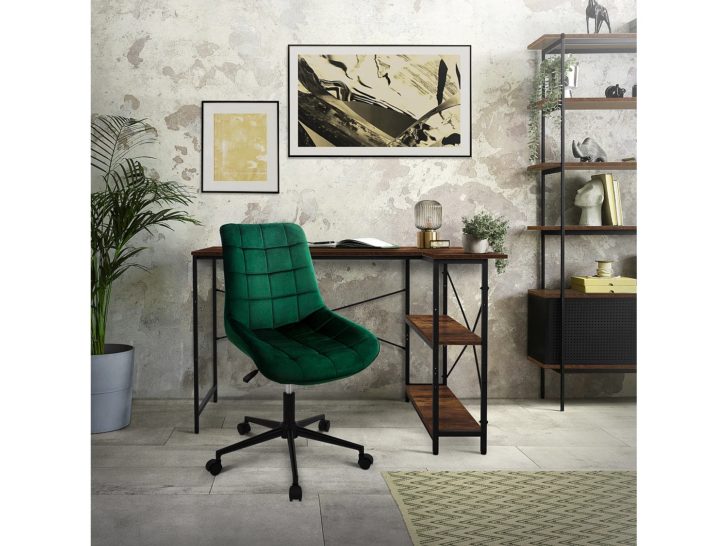 ML-Design Sedia da ufficio ergonomica verde in velluto girevole 360° schienale regolabile altezza struttura in metallo e 5 rotelle per casa o studio