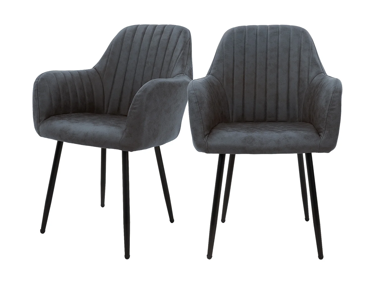 Chaise de salle à manger avec dossier &amp; accoudoirs Set de 2 pièces Anthracite en similicuir avec