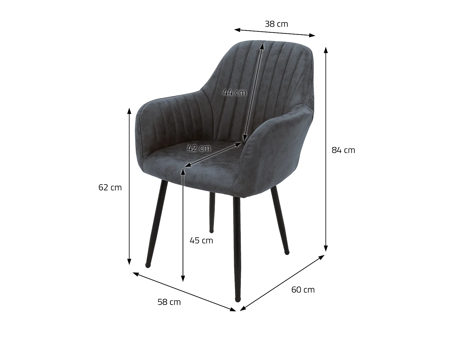 Set 2 sedie da pranzo rivestite similpelle antracite sedia imbottita poltroncina