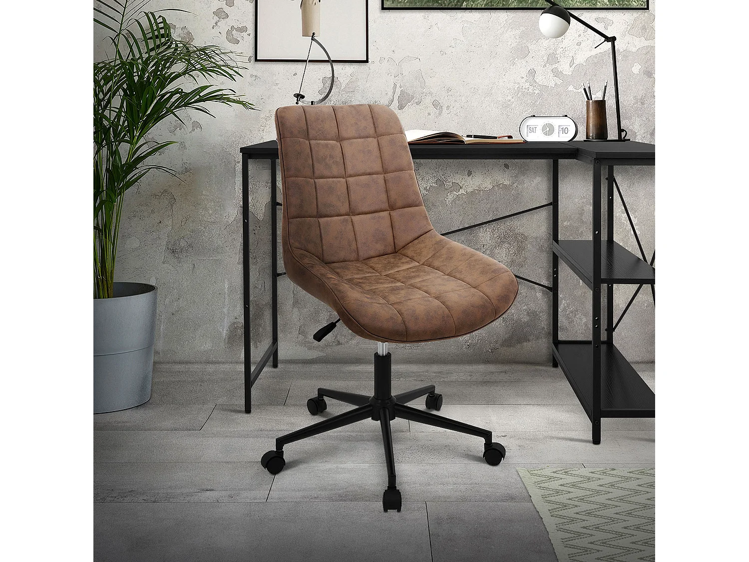 ML-Design Sedia da scrivania ergonomica in similpelle marrone con schienale regolabile altezza struttura in metallo girevole 360° per ufficio o studio