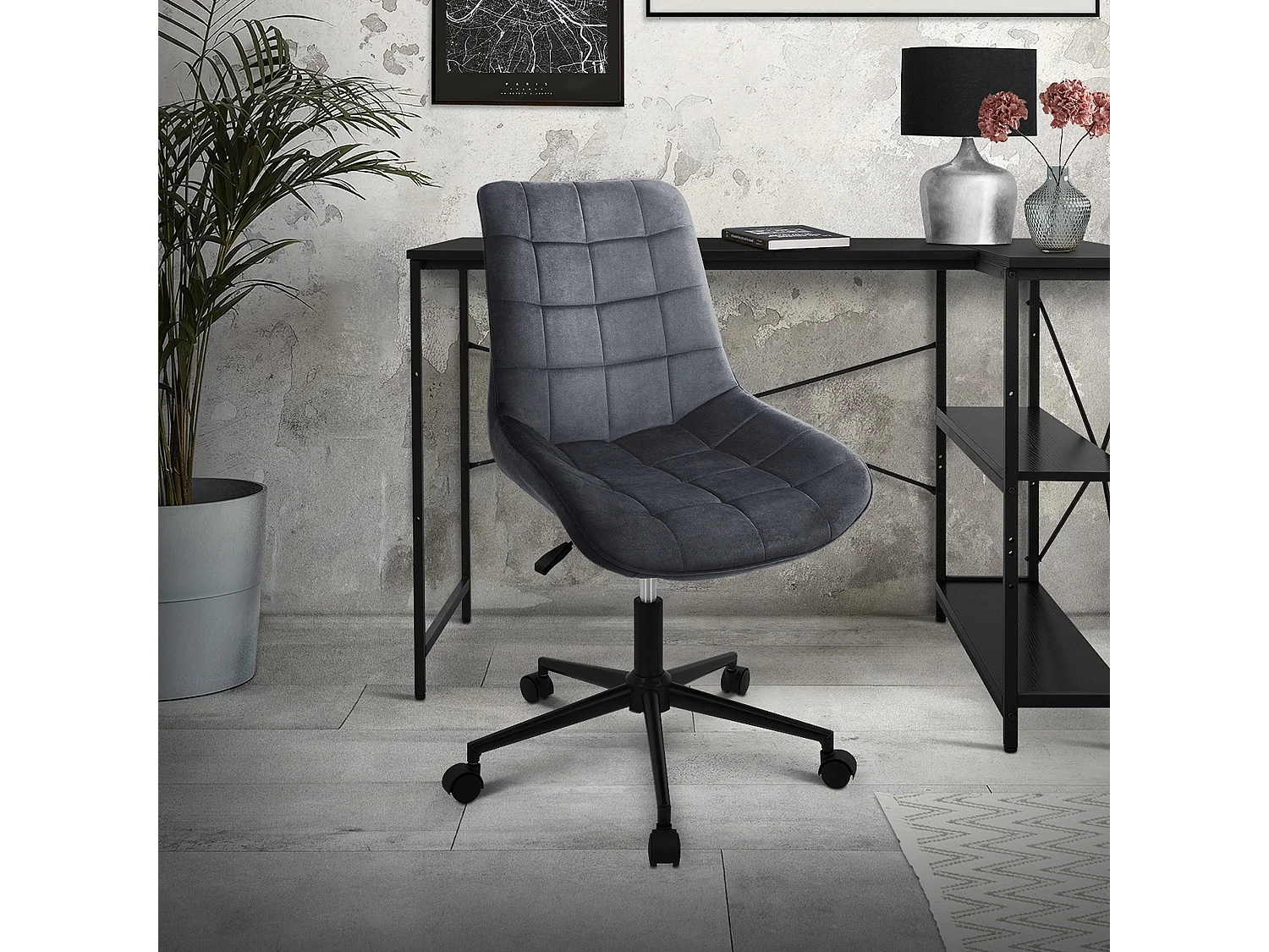 ML-Design Sedia da ufficio ergonomica grigio in velluto girevole 360° schienale regolabile altezza struttura in metallo e 5 rotelle per casa o studio