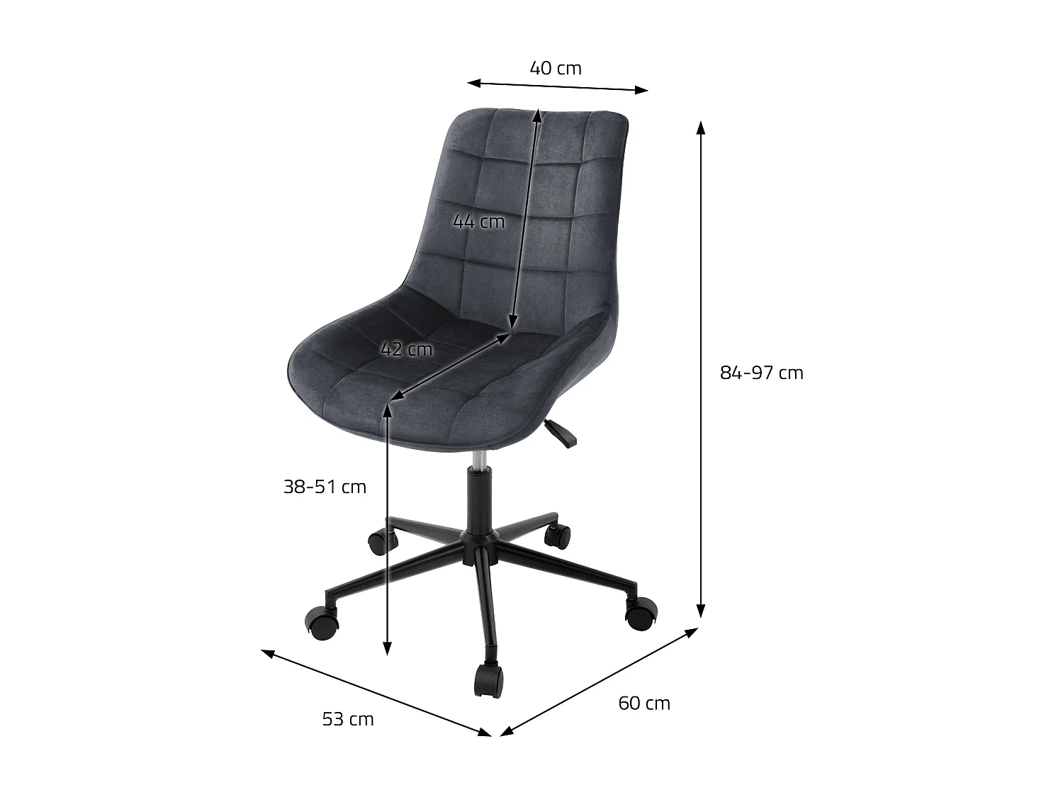 ML-Design Sedia da ufficio ergonomica grigio in velluto girevole 360° schienale regolabile altezza struttura in metallo e 5 rotelle per casa o studio