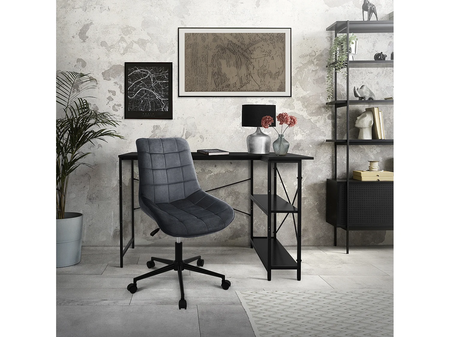 ML-Design Sedia da ufficio ergonomica grigio in velluto girevole 360° schienale regolabile altezza struttura in metallo e 5 rotelle per casa o studio