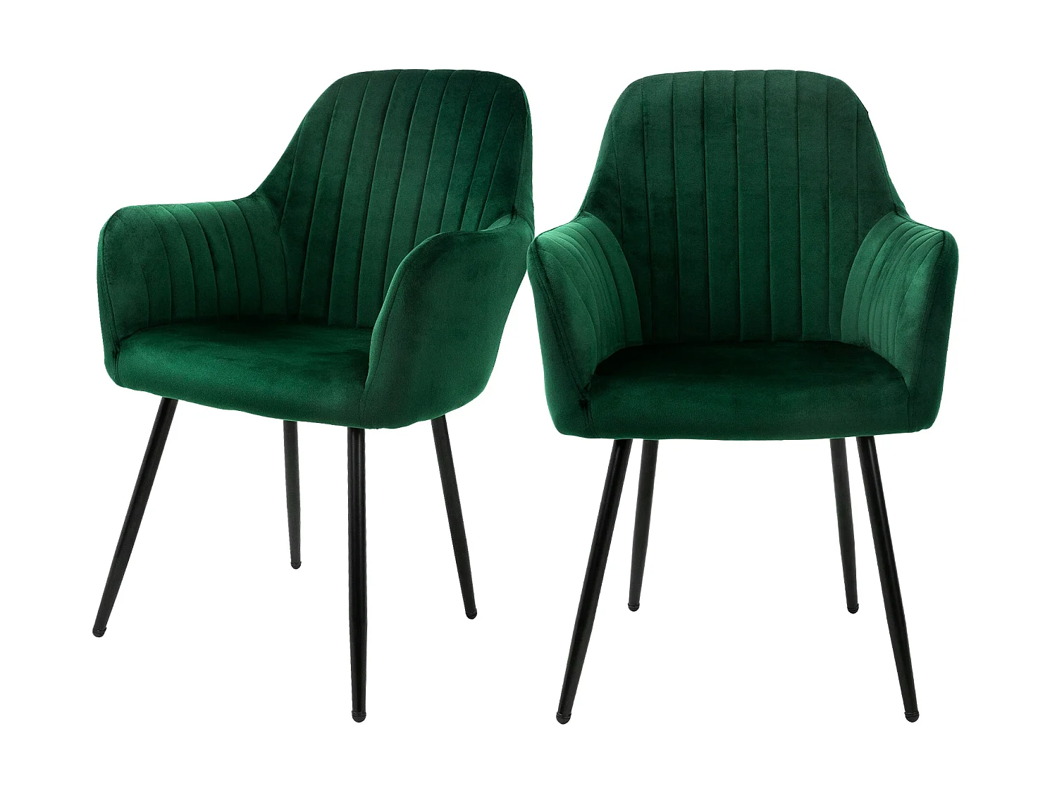Chaises de salle à manger avec dossier &amp; accoudoirs (lot de 2) Vert avec revêtement en velours