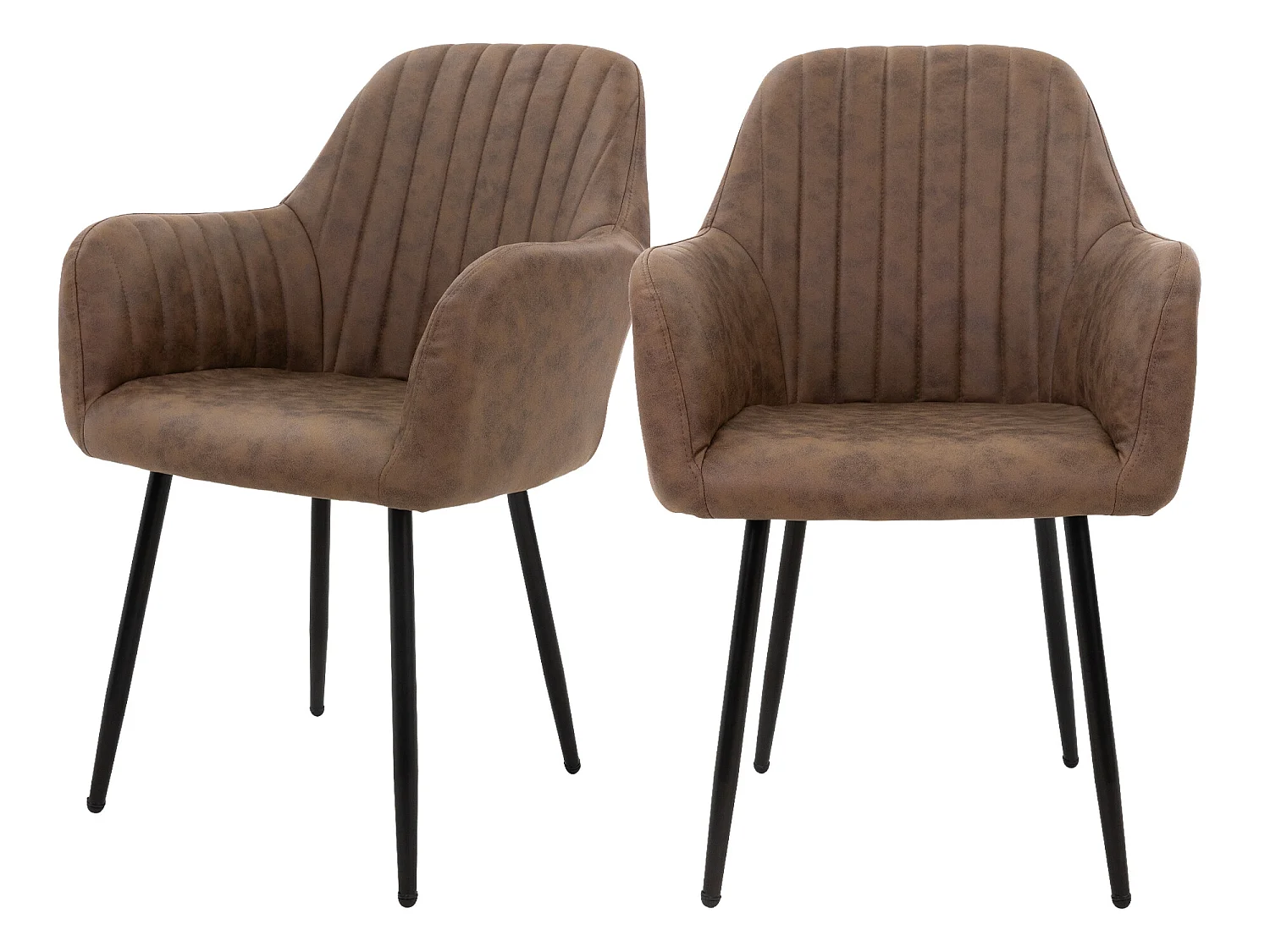 Chaise de salle à manger avec dossier &amp; accoudoirs Set de 2 pièces Marron en similicuir avec