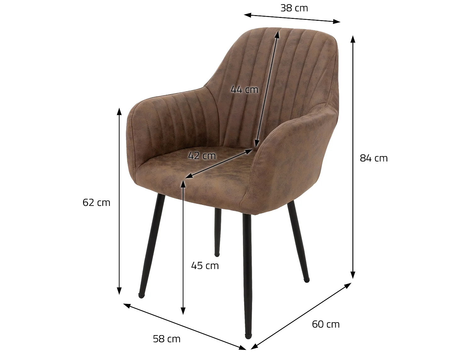 Chaise de salle à manger avec dossier &amp; accoudoirs Set de 2 pièces Marron en similicuir avec