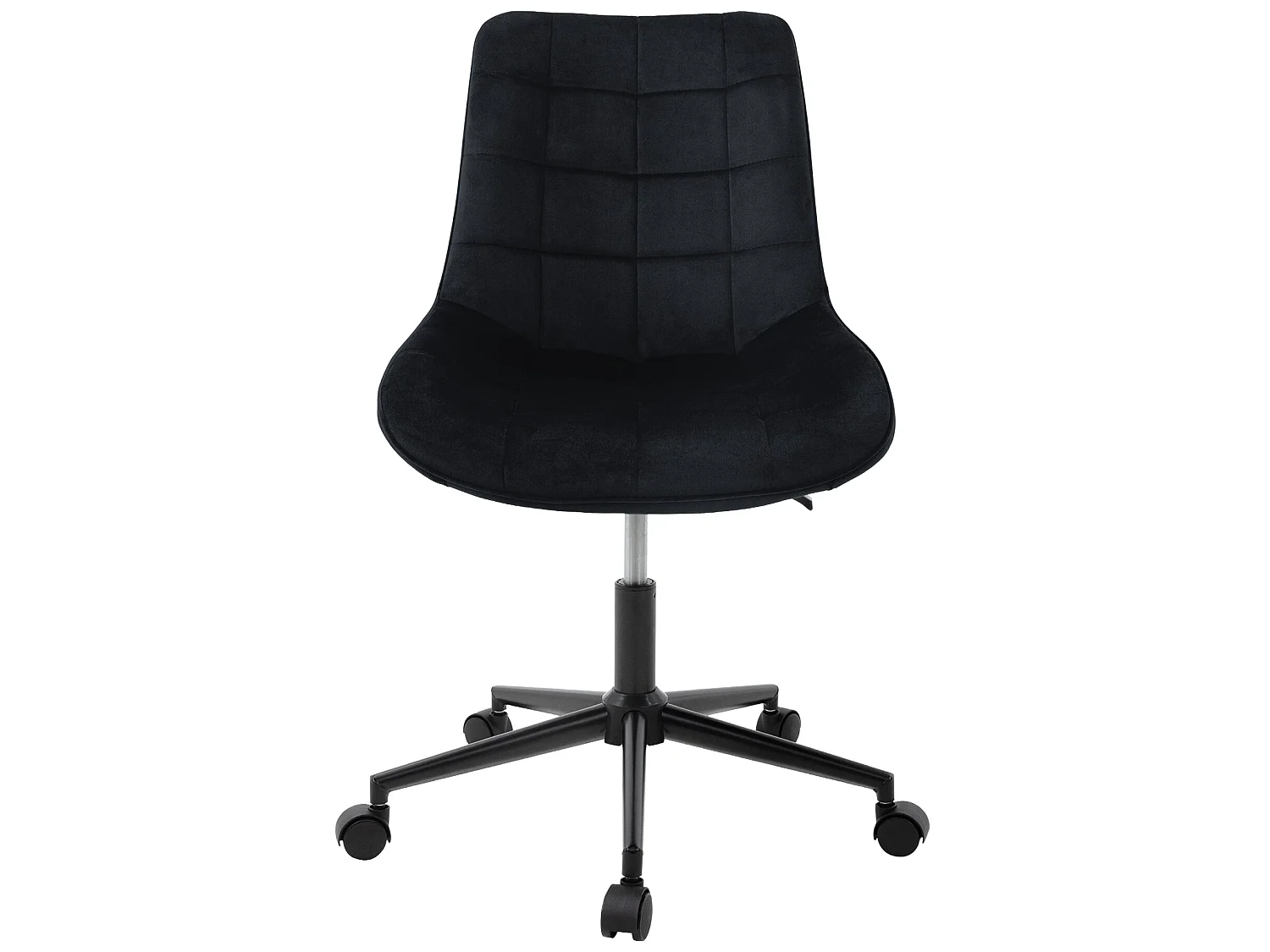 Sedia da ufficio nera con rotelle con rivestimento in velluto e base in metallo ML-Design