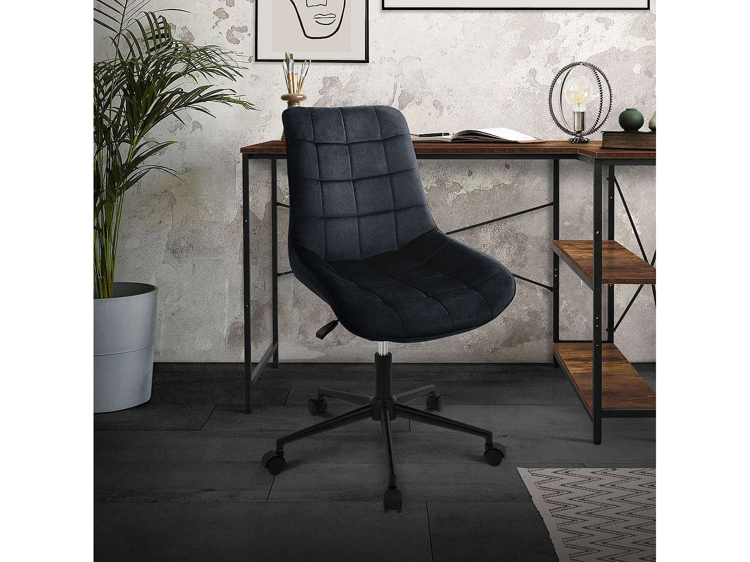 ML-Design Sedia da ufficio ergonomica nero in velluto girevole 360° schienale regolabile altezza struttura in metallo e 5 rotelle per casa o studio