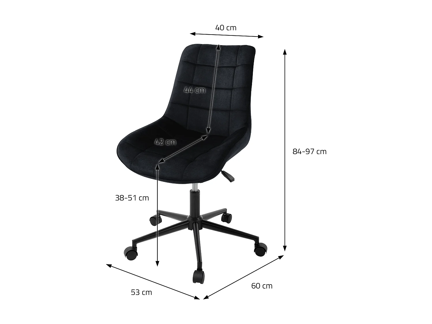 ML-Design Sedia da ufficio ergonomica nero in velluto girevole 360° schienale regolabile altezza struttura in metallo e 5 rotelle per casa o studio