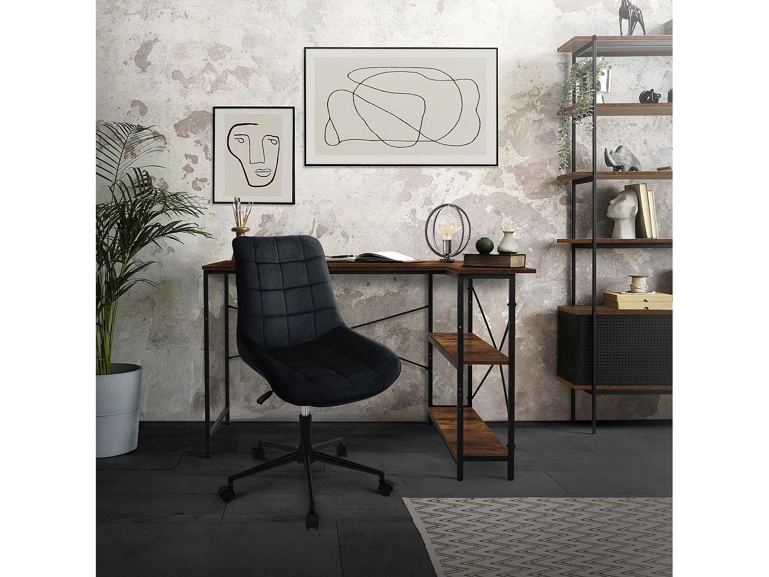 ML-Design Sedia da ufficio ergonomica nero in velluto girevole 360° schienale regolabile altezza struttura in metallo e 5 rotelle per casa o studio