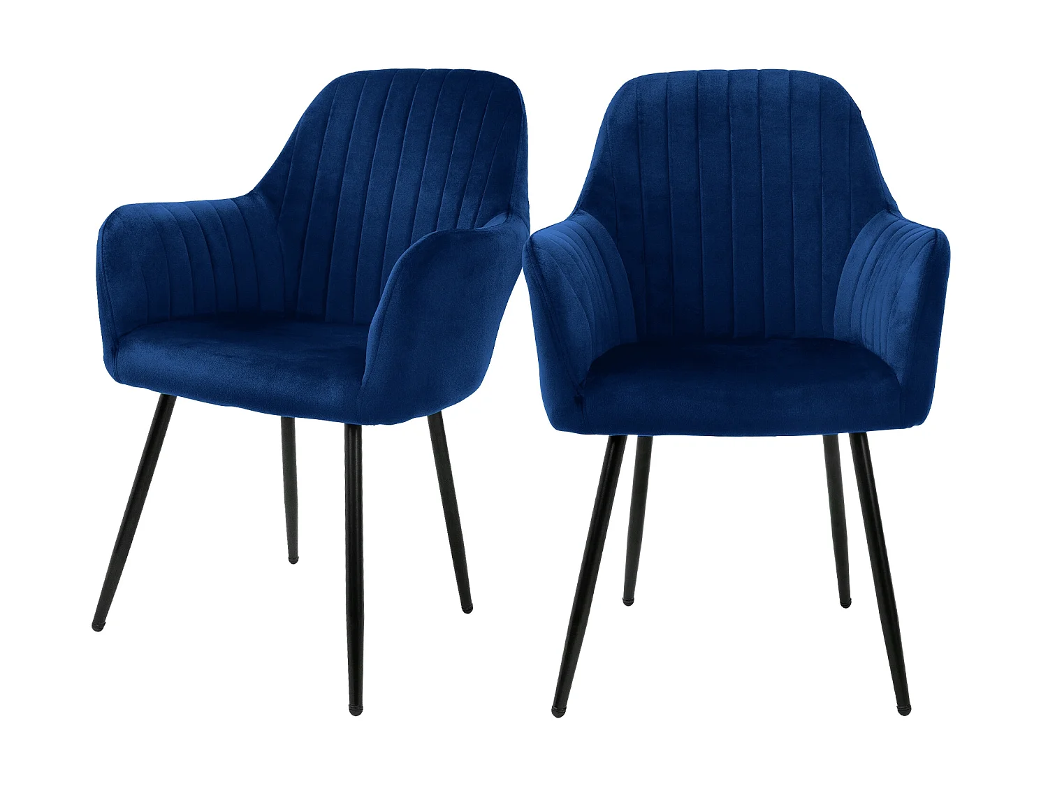Chaises de salle à manger avec dossier &amp; accoudoirs Lot de 2 bleu avec revêtement velours et