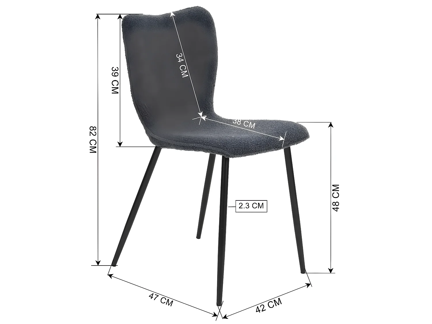 Lot de 2 chaises salle à manger en tissu gris effet laine bouclette DURSO GRANULAR GREY UKFR