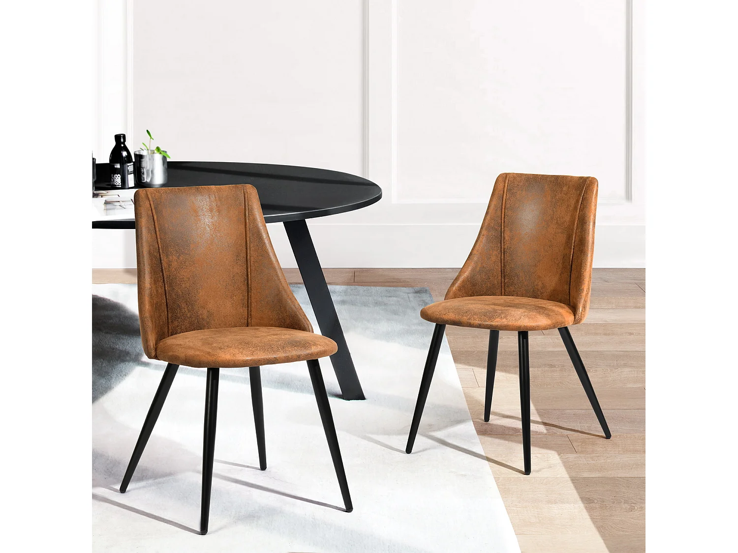 Lot de 2 chaises de salle à manger en velours scandinave avec pieds en métal marron foncé pour salle à manger 52.5*49.5*83cm