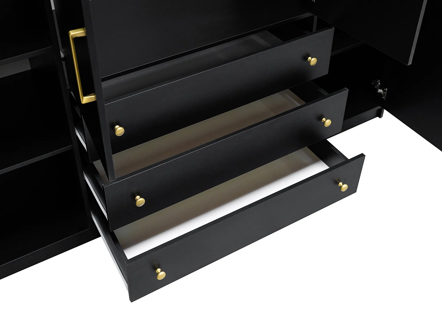 Armario de 4 puertas y 3 cajones - Con espejos - Ancho 196 cm - Negro - LIZANDRO