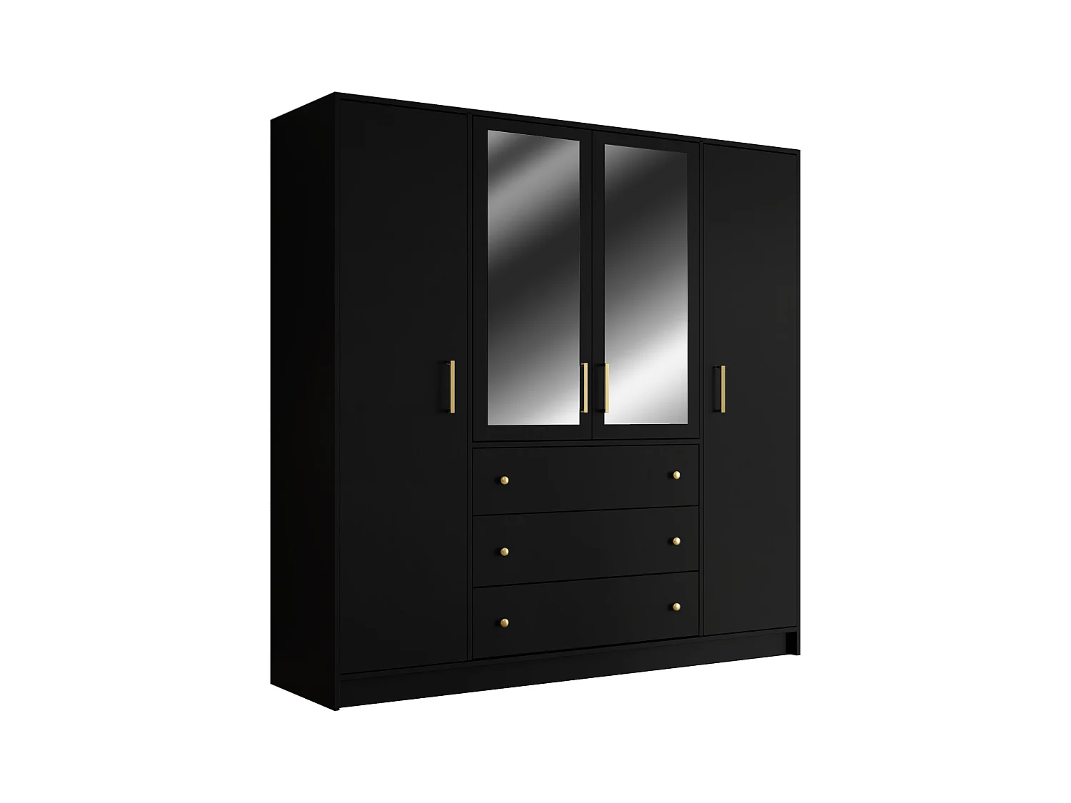 Kleiderschrank mit 4 Türen & 3 Schubladen - Mit Spiegeln - 196 cm - Schwarz - LIZANDRO