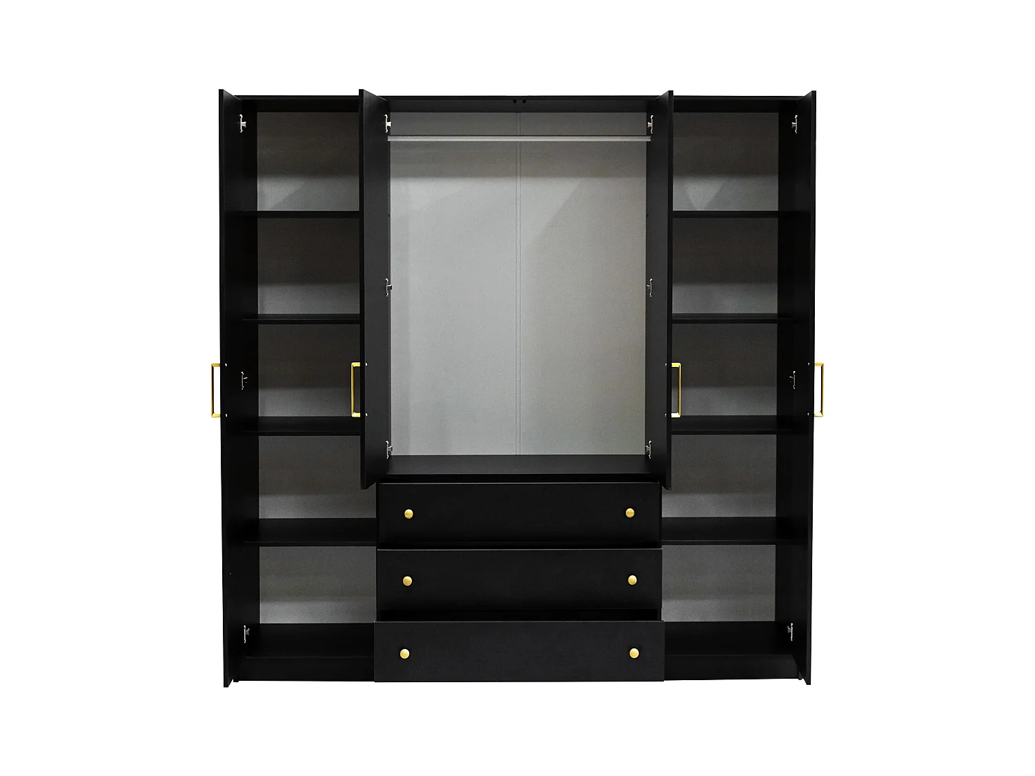 Kleiderschrank mit 4 Türen & 3 Schubladen - Mit Spiegeln - 196 cm - Schwarz - LIZANDRO