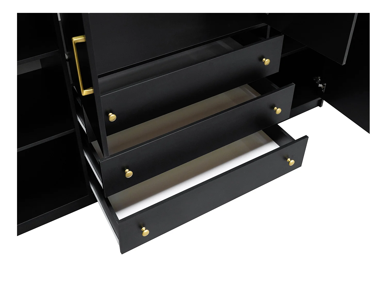 Kleiderschrank mit 4 Türen & 3 Schubladen - Mit Spiegeln - 196 cm - Schwarz - LIZANDRO