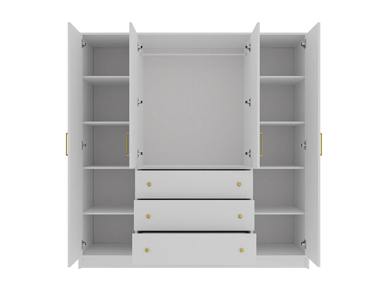 Armoire 4 portes et 3 tiroirs - Avec miroirs - L196 cm - Blanc - LIZANDRO