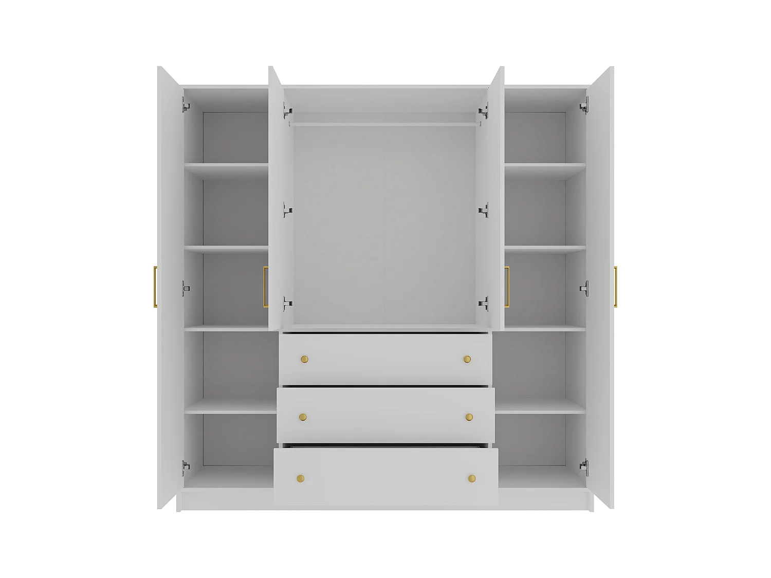 Armario de 4 puertas y 3 cajones - Con espejos - Ancho 196 cm - Blanco - LIZANDRO