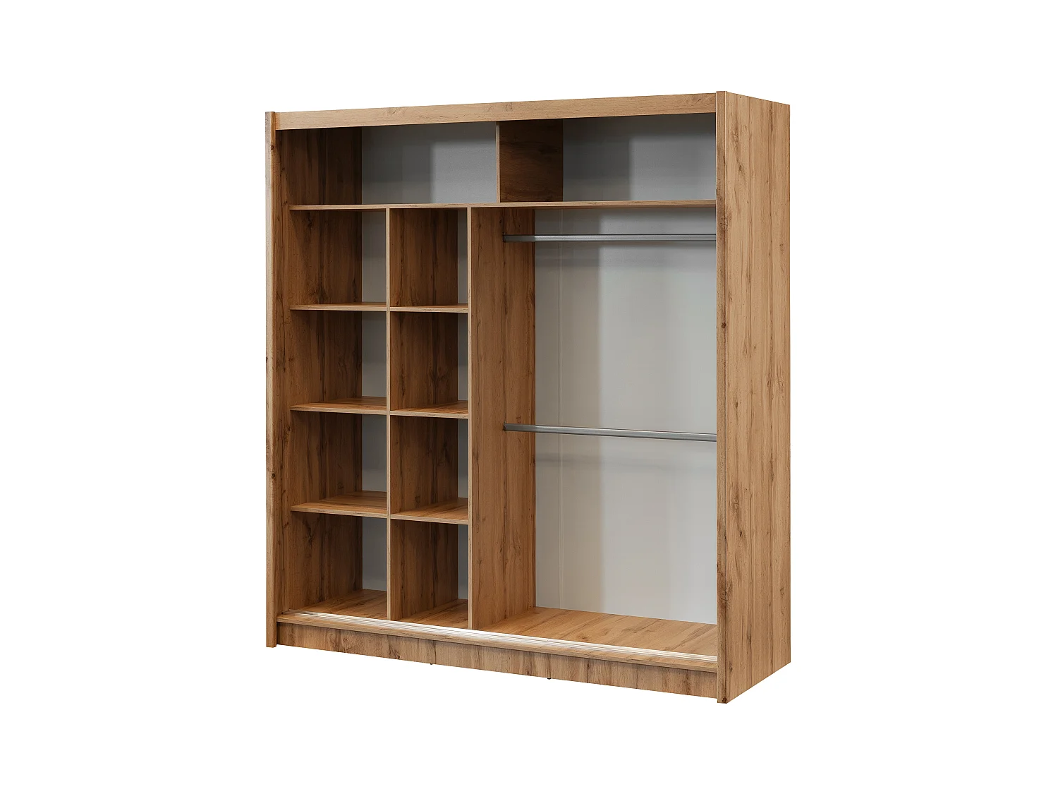 Kast met 2 schuifdeuren - Met spiegel - L203 cm - Kleur: houteffect en zwart - CALOWI